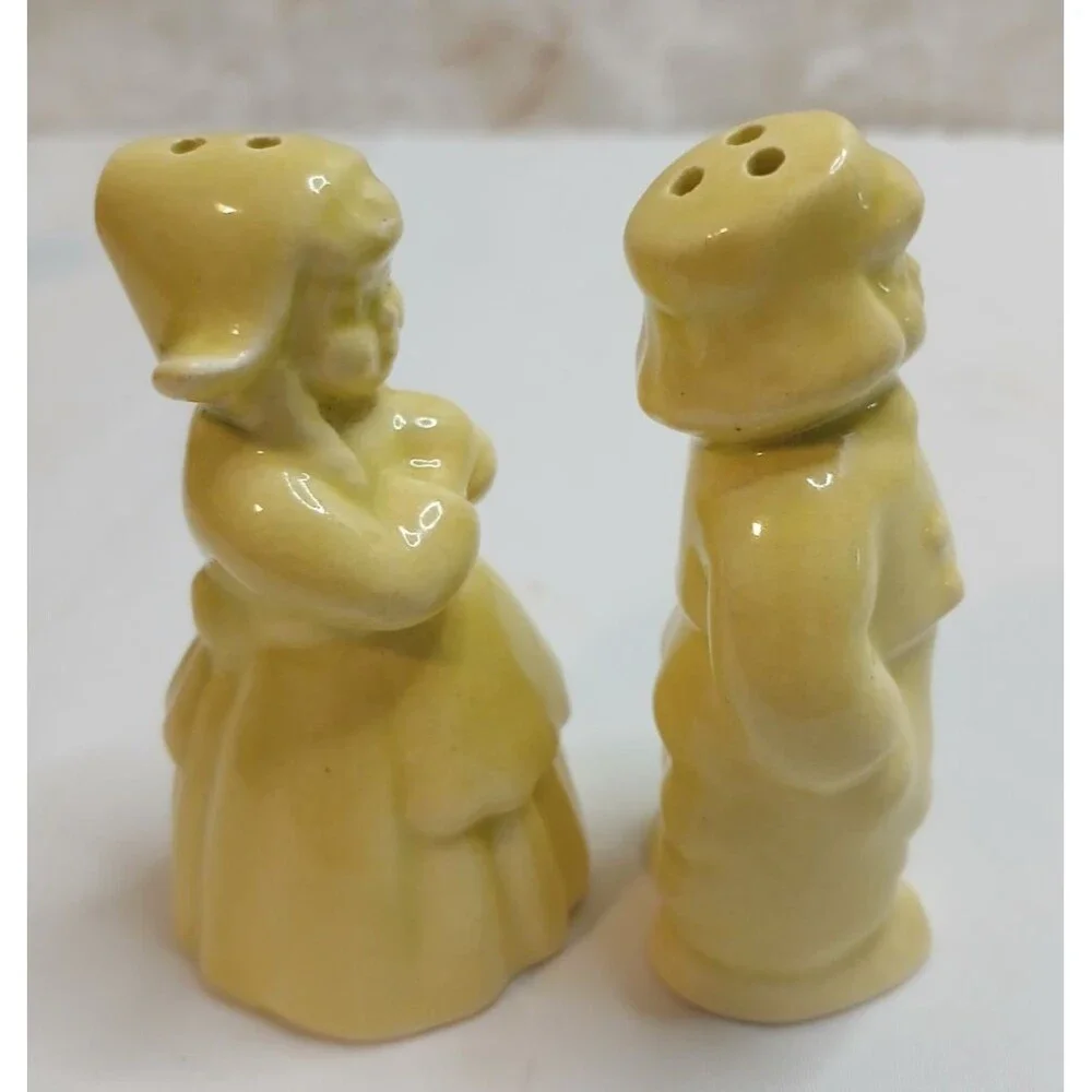 Vintage Ceramic Solid Yellow Dutch Boy & Girl Salt & Pepper Shakers Set